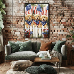 Vibrant Trio Of Golden Retriever Puppies Artwork Poster