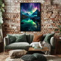 Northern Lights Over Mountain Landscape Poster