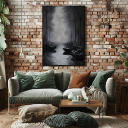 Serene Misty River Scene Artistic Poster PosterGoat