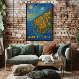 Amalfi Coast Starry Night Style Poster