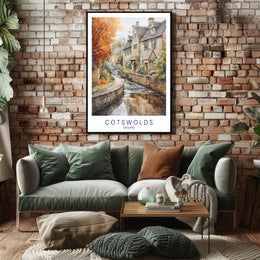 Cotswolds English Countryside Watercolor Travel Poster PosterGoat
