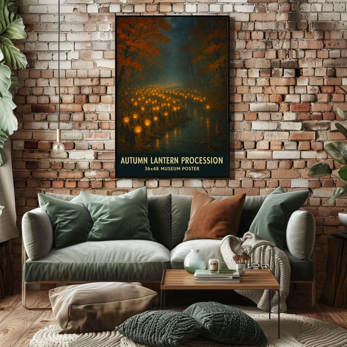 Autumn Lantern Festival Forest Cozy Impressionist Poster