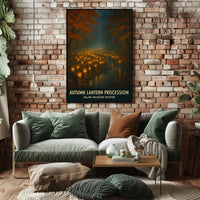 Autumn Lantern Festival Forest Cozy Impressionist Poster