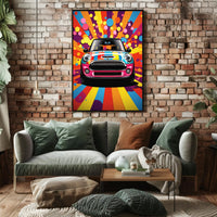 Vibrant Mini Cooper Pop Art Psychedelic Style Artistic Poster