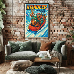 Reindeer Bobsled Team Poster
