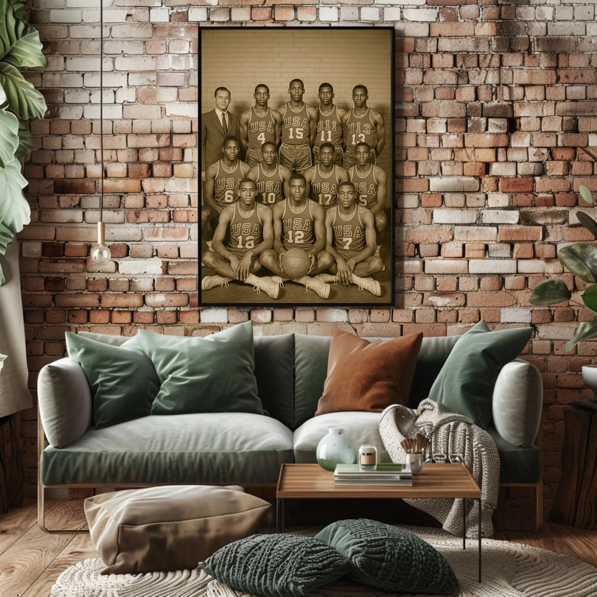 USA Basketball Team Portrait Poster Vintage Sports Print
