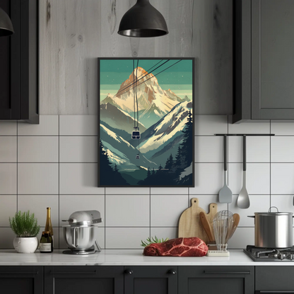 Chalet And Snow Peak Mountain Lodge Vintage Travel Poster