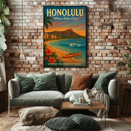 Honolulu Vintage Travel Poster Aloha Adventure Awaits