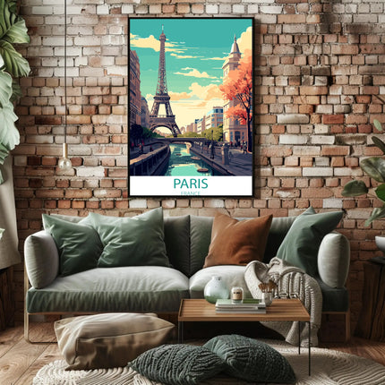 Parisian Romance: Vibrant Eiffel Tower Travel Poster