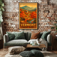Vermont Autumn Landscape Poster Rustic Scenic Wall Art