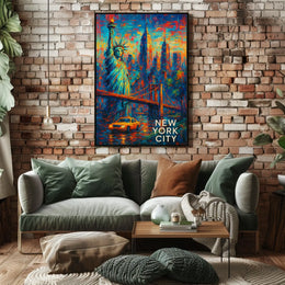 Iconic New York City Landmarks Poster Abstract Wall Art