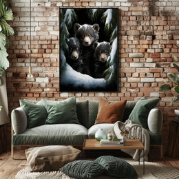 Bear Cubs in Snowy Forest Photorealistic Poster