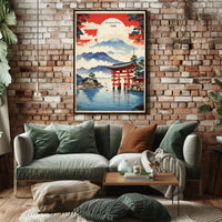 Serene Japanese Landscape with Iconic Torii Gate Poster