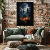 Moonlit Cabin In The Woods Poster