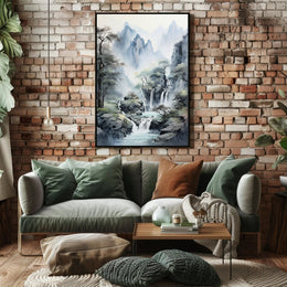 Tranquil East Asian Landscape Waterfall Scenic Poster