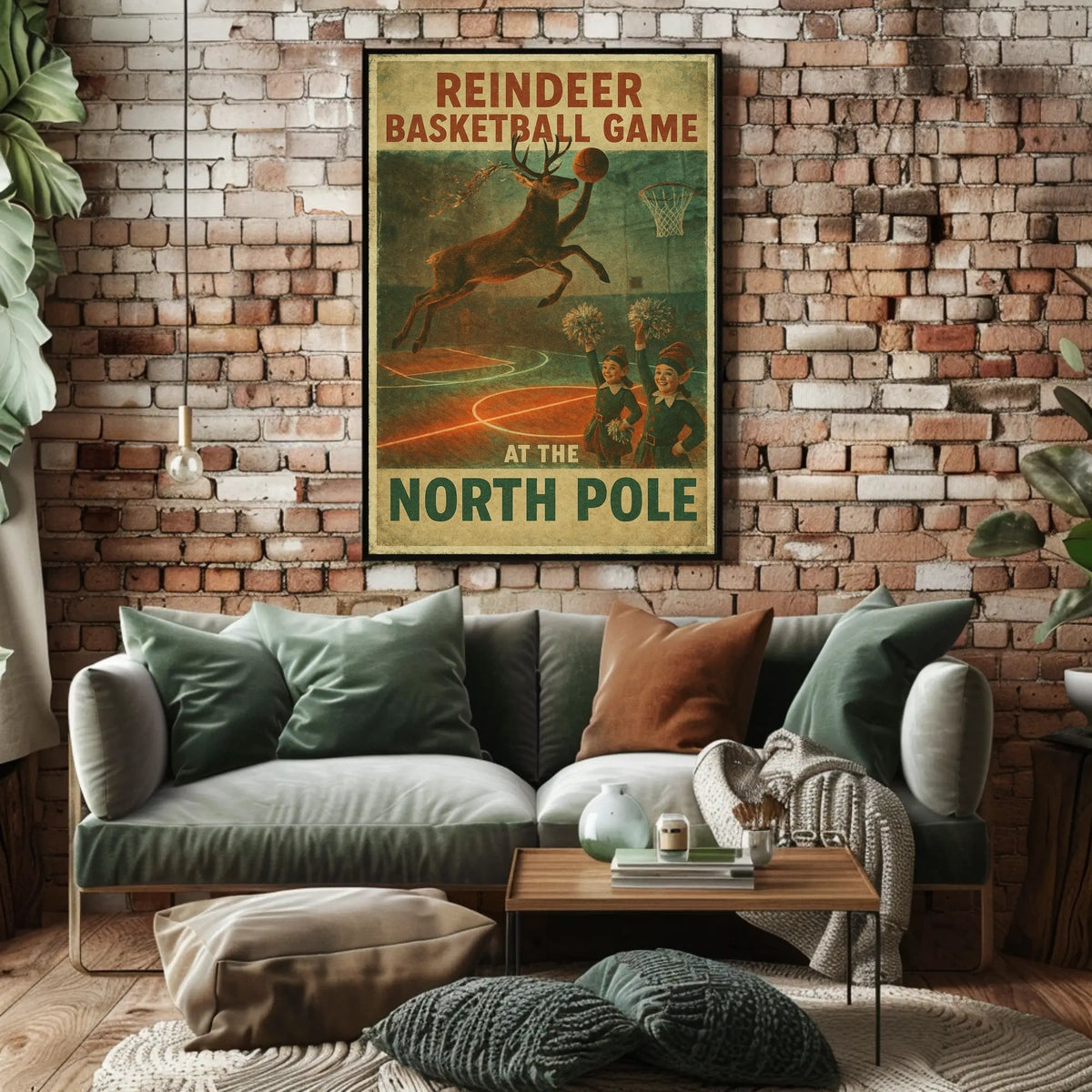 Reindeer Basketball Game at the North Pole Poster