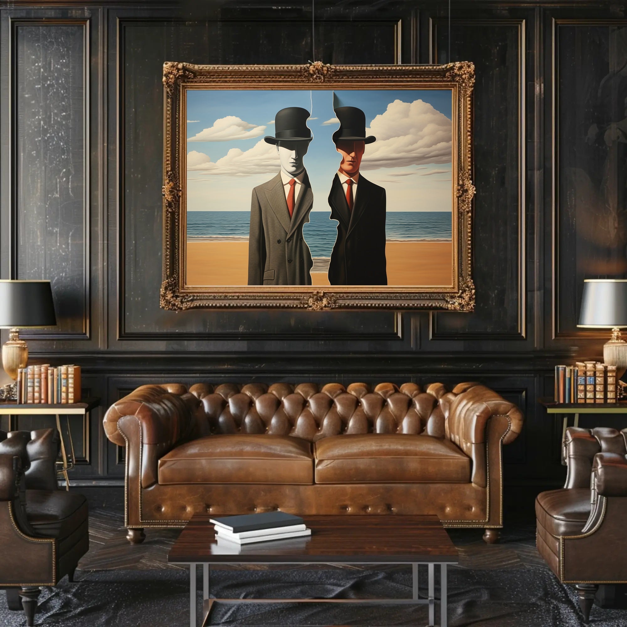 Duality in Suits: Surreal Artistic Poster