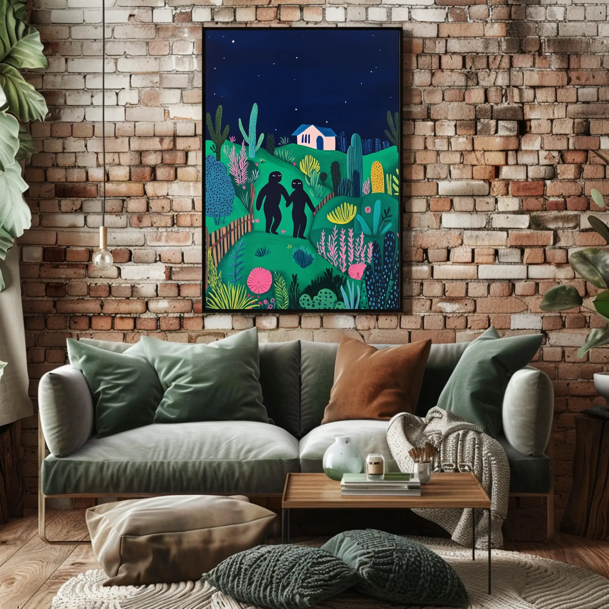 Surreal Landscape Night Figures Whimsical Poster