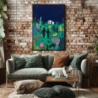 Surreal Landscape Night Figures Whimsical Poster