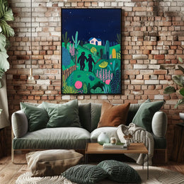 Surreal Landscape Night Figures Whimsical Poster