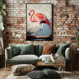 Flamingo Illustration Poster Vintage Tropical Wall Art