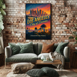 Los Angeles Skyline Vintage Travel Poster Art
