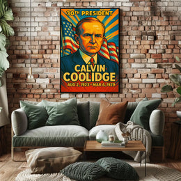 Calvin Coolidge 30th President of the United States Colorful Comic Book Style Poster