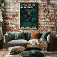 Reindeer Basketball Hoops Vintage Sports Poster