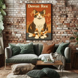 Devon Rex Cat Vintage Portrait Artwork Studio Quality Poster