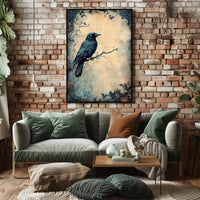 Stylized Raven on Branch Artistic Animal Poster