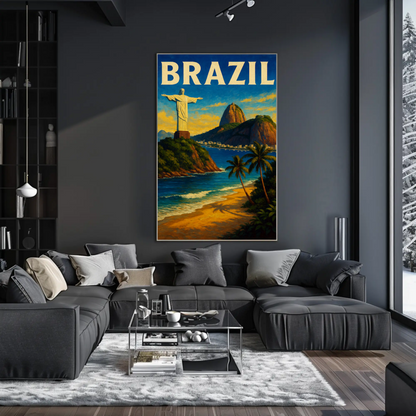 Brazil Rio De Janeiro Christ Statue Beach Travel Poster