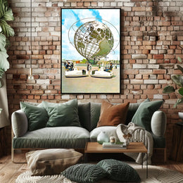 World's Fair Vintage Travel Poster Futuristic Globe Fans