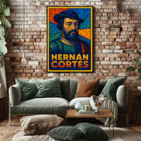 Hernán Cortés Vibrant Mosaic Portrait Poster