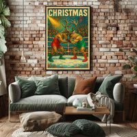 Whimsical Reindeer Wrestling Christmas Fantasy or Mythology Poster