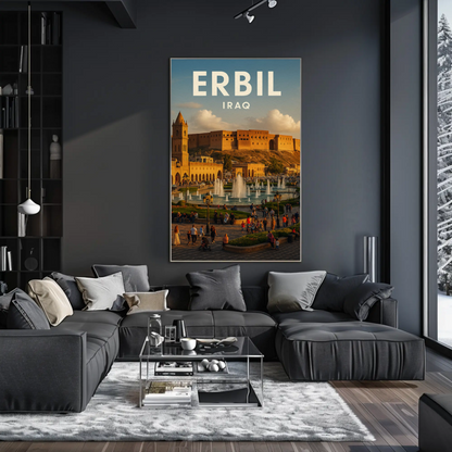 Erbil Iraq Citadel Market Fountains Travel Poster
