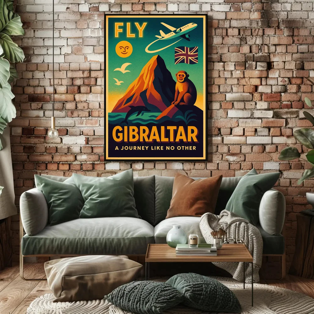 Fly Gibraltar Adventure in Vintage Travel Poster PosterGoat