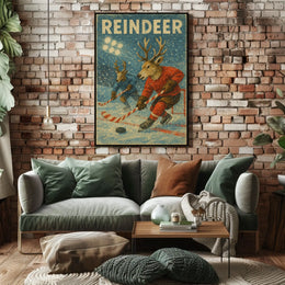 Reindeer Ice Hockey Winter Wonderland Sports Poster