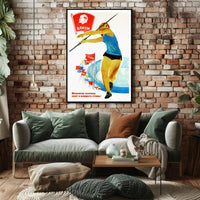 Dynamic Female Athlete Throwing Javelin Sports Poster