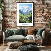 Georgia Caucasus Mountains Tranquil Landscape Travel Poster PosterGoat