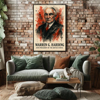 Harding Watercolor Portrait Dramatic Red - Historical or Presidential Poster