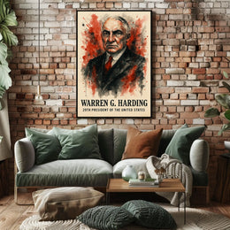Harding Watercolor Portrait Dramatic Red - Historical or Presidential Poster