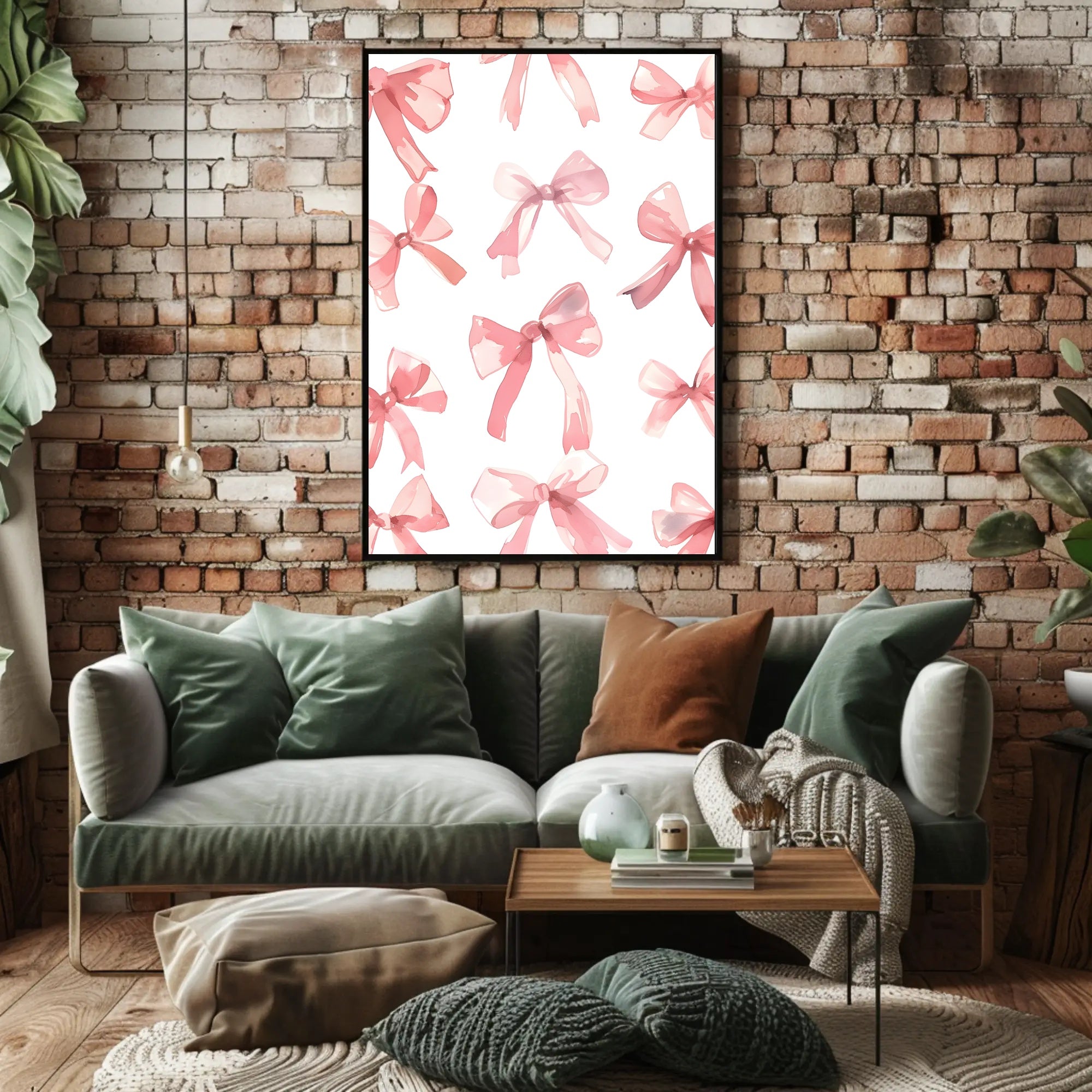 Delicate Pink Bows Watercolor – Abstract or Artistic Poster PosterGoat