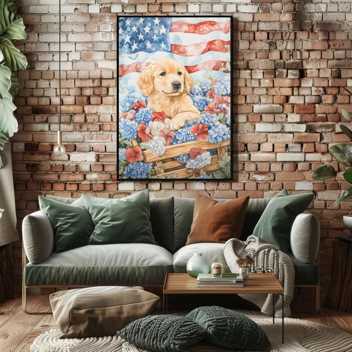 Golden Retriever Puppy In A Wagon With Flowers Poster