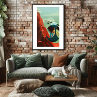 Futuristic Mountain Adventure Poster PosterGoat