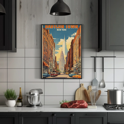 Babylon Town New York Street Scene Vintage Travel Poster