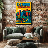 Denver Cityscape Illustrated in Retro Style Urban or Cityscape Poster PosterGoat