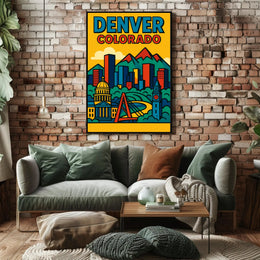 Denver Cityscape Illustrated in Retro Style Urban or Cityscape Poster PosterGoat