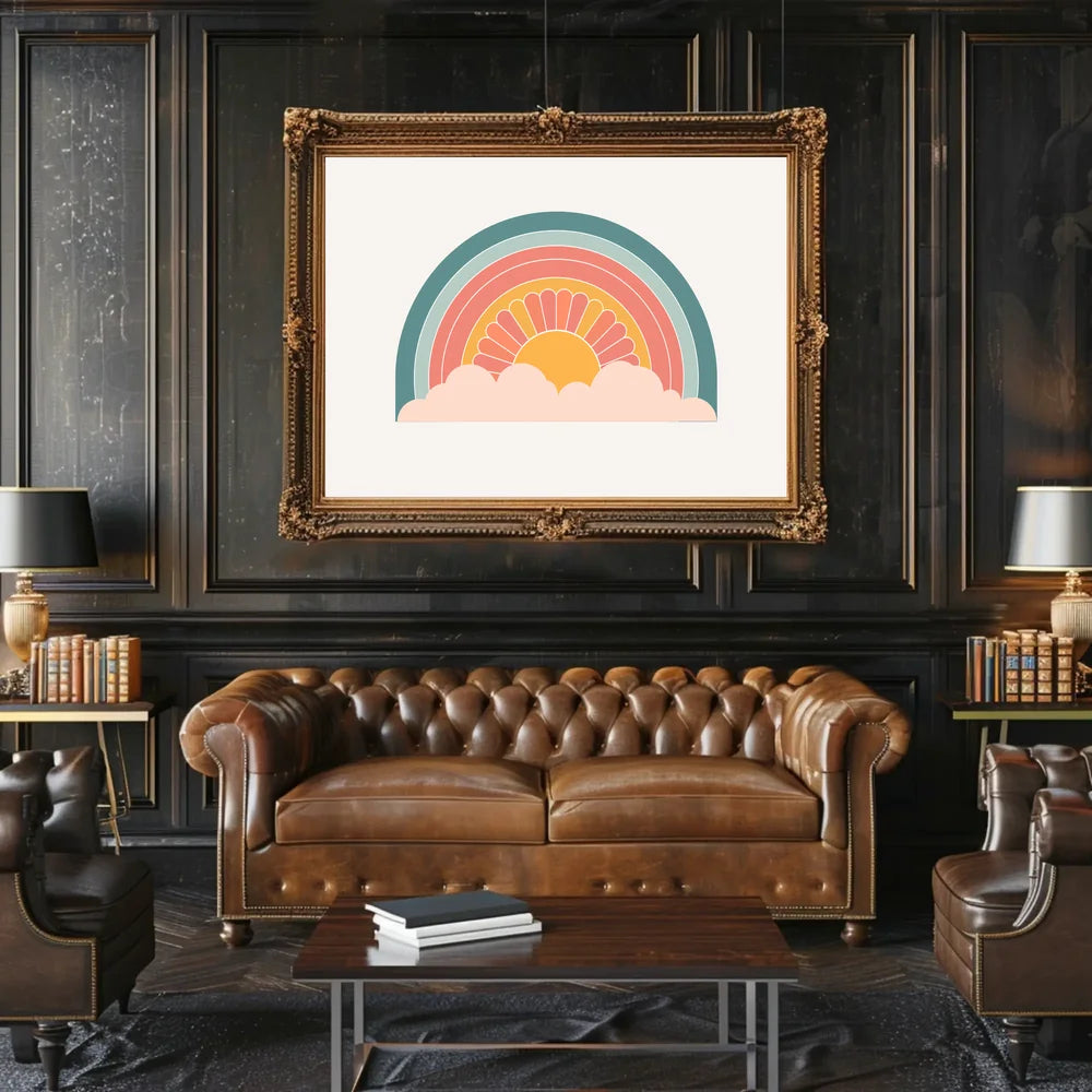 Retro Sunrise Poster: Vintage 70s Geometric Art