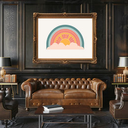Retro Sunrise Poster: Vintage 70s Geometric Art