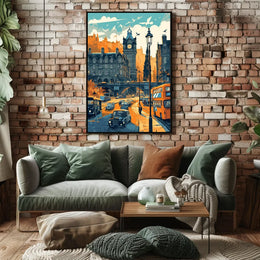 Mid-Century European Cityscape Retro Art Poster